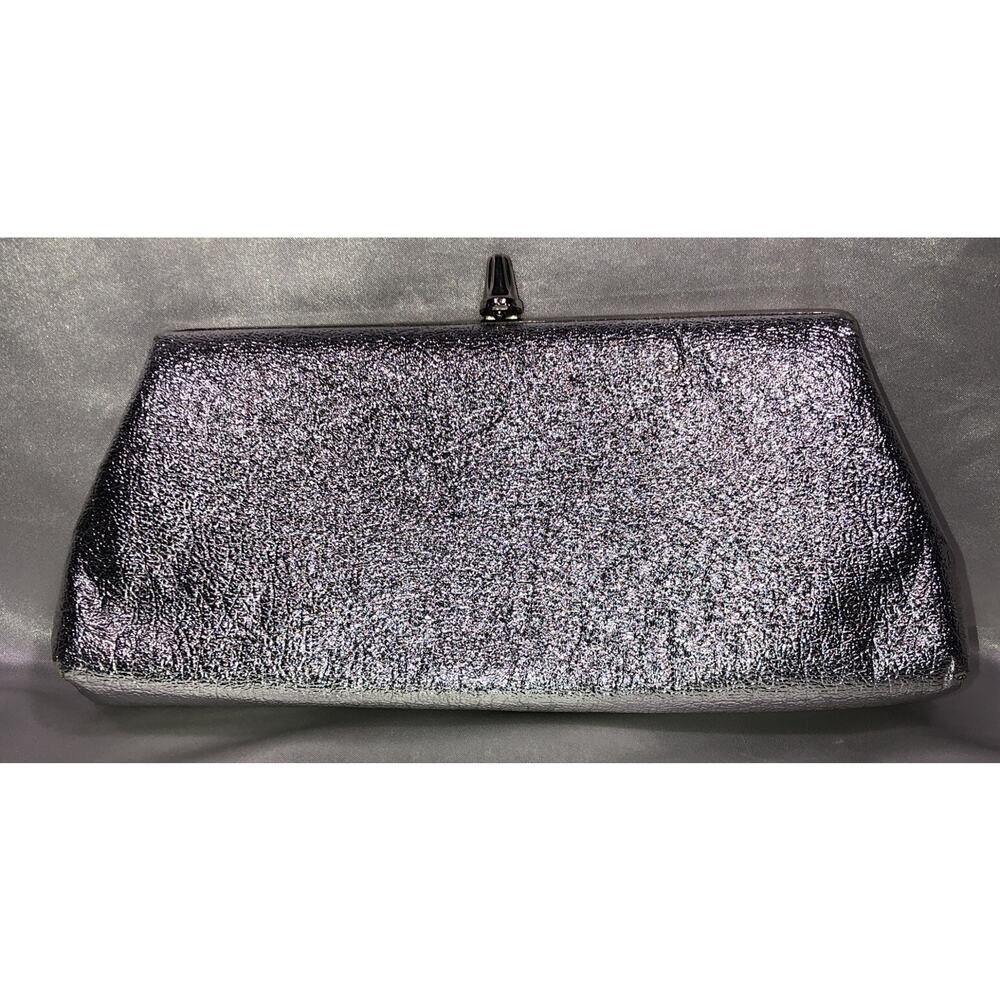 Purse Clutch Snap Glam Hand Bag Metallic Silver Unbranded 11 x 5